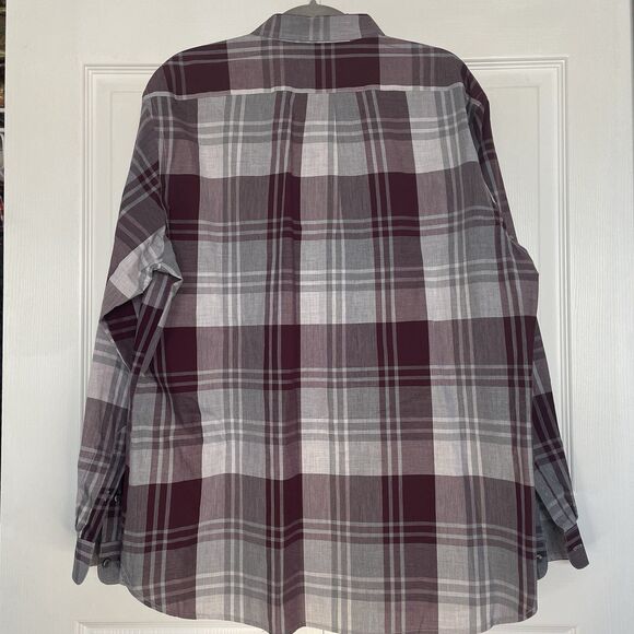 Men’s Van Heusen Burgundy and Gray Plaid Long Sleeve Button Down Shirt Size XL - Picture 6 of 12